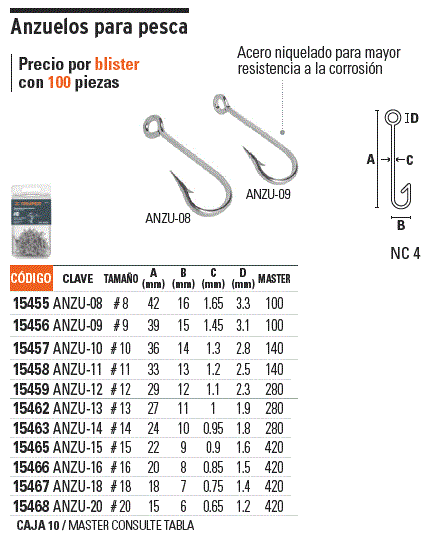 Anzuelo para Pesca #14 Blister 100Piezas, Truper 15463