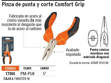 Mini pinza de punta y corte 5 mango Comfort Grip, Truper, Pinzas Miniatura,  17366
