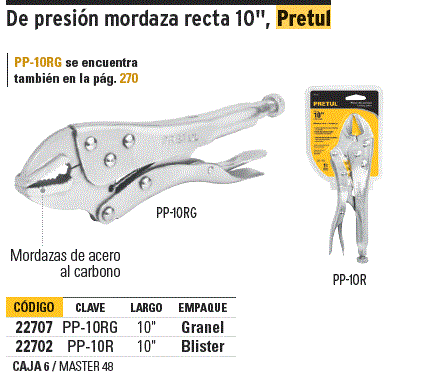 22702 / PP-10R TRUPER Pinza de presión 10' mordaza recta, Pretul