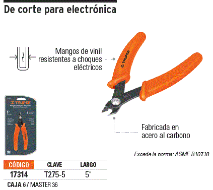 17314 / T275-5 TRUPER Pinza 5' de corte para electrónica, Truper