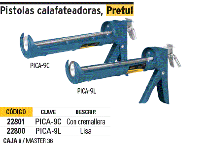 Aplicador de Silicona, Tipo Esqueleto Reforzado, Con Cremallera y Varilla  de Empuje, PICA-9C 22801 Pretul