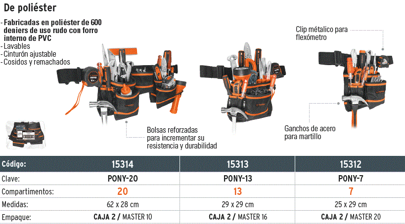 Portaherramientas 7 Compartimientos Poliester Forro PVC con cinturon,  Truper 15312