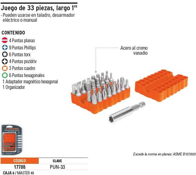 Juego de Puntas Destornillador 33 Piezas Truper 17788