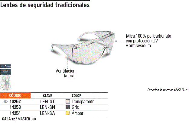 14252 LEN ST TRUPER Lentes de seguridad transparentes Truper Safe