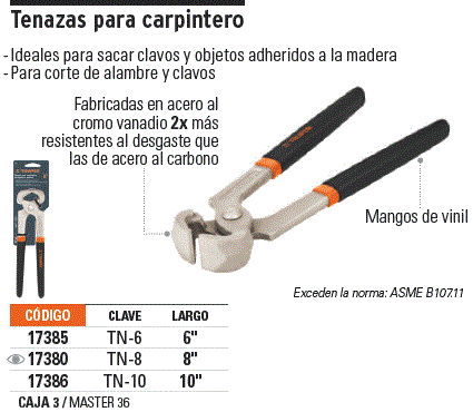 Tenazas para carpintero, Productos