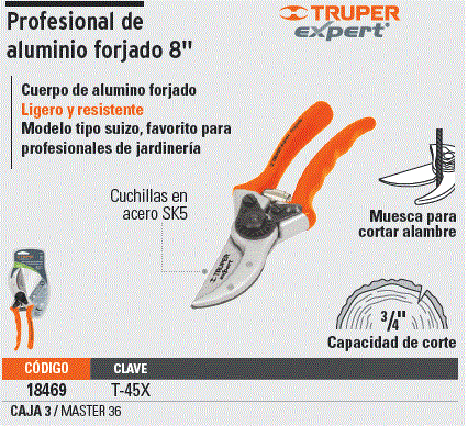 Tijera para poda 8 de aluminio forjado para diestro, Expert