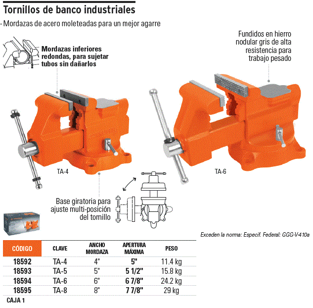  Tornillo de banco, tornillo de banco de 4-1/2 pulgadas