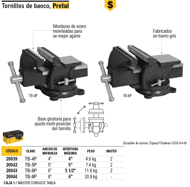 26043 / TB-6P TRUPER Tornillo de banco 6' de hierro gris, Pretul