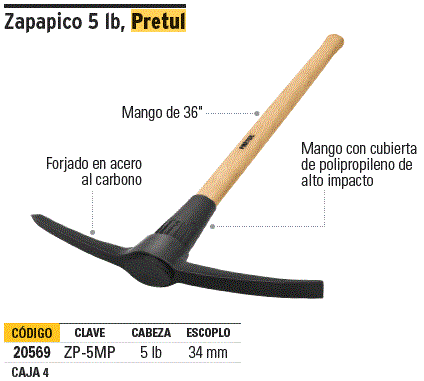 20569 / ZP-5MP TRUPER Pretul - Zapapico, 4.5 lb, mango madera 36', Pretul