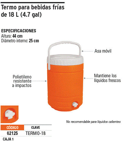 Termo de 18 L para bebidas calientes y frías, Truper, Termos y Cilindros De  Agua, 62125