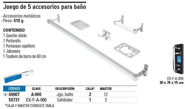 Juego de 5 accesorios para baño metálicos, Foset, Accesorios Para Baño,  49607