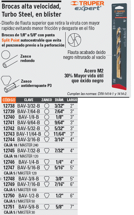 Brocas para metal HSS, Turbo Steel, en blíster, Brocas Alta Velocidad Turbo  Steel