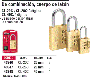 ▷🥇 distribuidor candado combinación laton 40 mm 4 dígitos