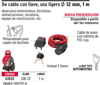 Candado para Bicicleta Truper Hermex de Llaves con Cable