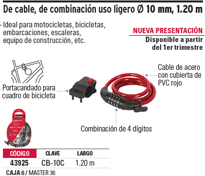 Candados de cable, de combinación uso ligero, Candados De Cable (Para  Bicicleta)