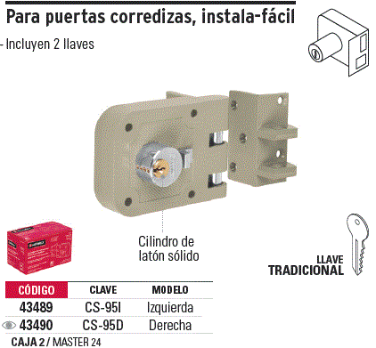 Cerraduras de sobreponer para puertas corredizas instala-fácil