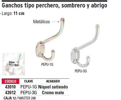 GANCHO PERCHERO CROMO MATE HERMEX 43912 Hermex PEPU-3G