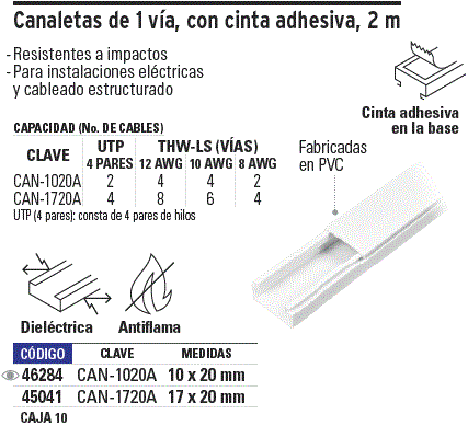 Canaleta 20 x 10 Mm Adhesiva