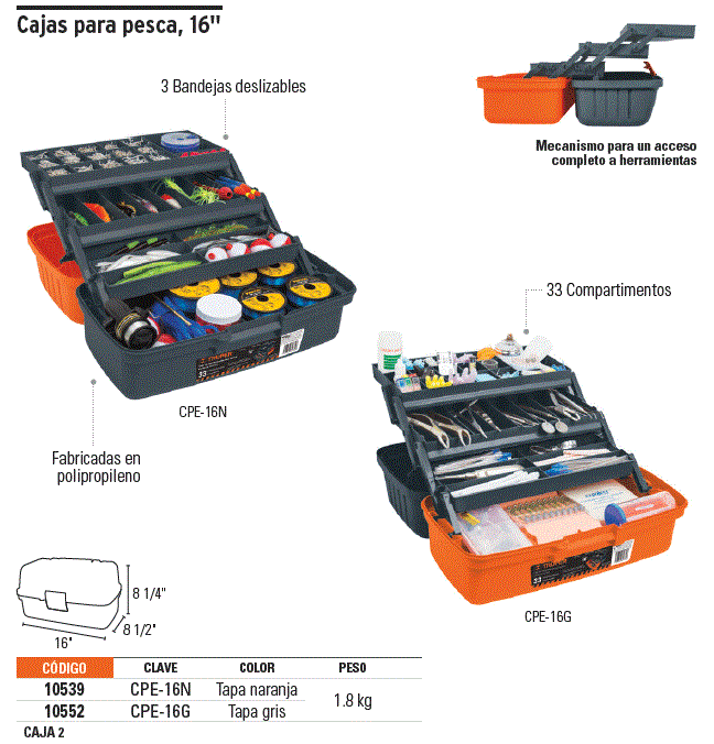 Caja de herramientas tipo pesca 16 Truper 