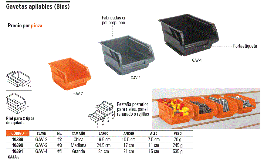 10890 GAV 3 TRUPER Gaveta apilable 3 de plastico 25 x 17 x 11 cm TRUPER