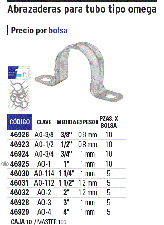 Abrazadera Tubo Tipo Omega 4 5pzas Volteck