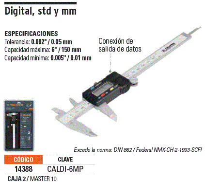 Calibrador Pie De Rey Digital Milimétrico 6” Truper 14388