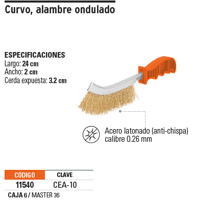 TRUPER CEA-10 Cara curvada, cepillo de alambre prensado