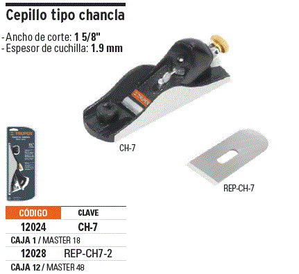 Cepillo tipo chancla para carpintero, Truper, Para Construcción, 12024