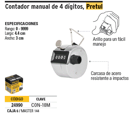 24990 / CON-10M TRUPER Contador manual de 4 dígitos, Pretul