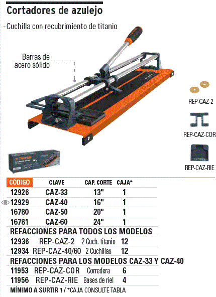 Cortadora de azulejos 13 Truper Mod.CAZ-33 - Vaqueiros Ferreteros