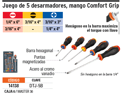 Juego Destornillador 5 Piezas Truper 14138