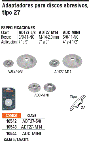 Adaptador para discos abrasivos 7 a 9 , tipo 42, eje M14, Otros Accesorios  Para Máquinas, 10543