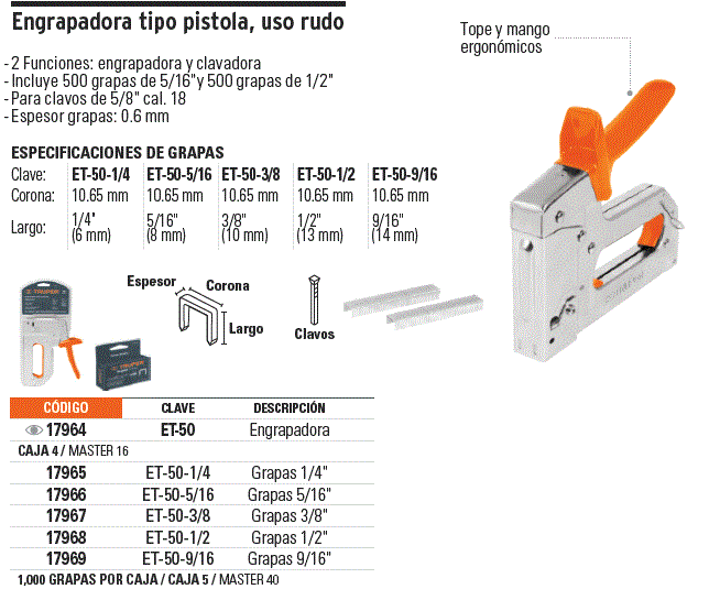 Engrapadora / clavadora tipo pistola, Truper, Engrapadoras Tipo Pistola,  17964