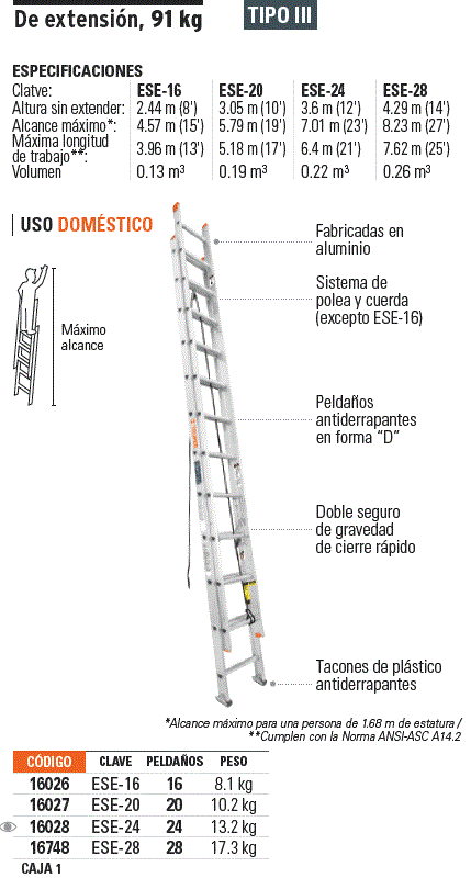 Escaleras telescópicas, TIPO III, TRUPER