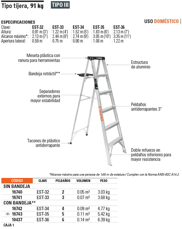 Escaleras tipo tijera sin bandeja