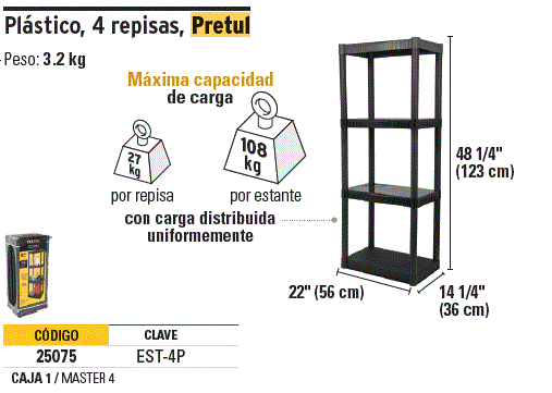 Compra en Linea Estante Plastico 4 Repisas PRETUL en